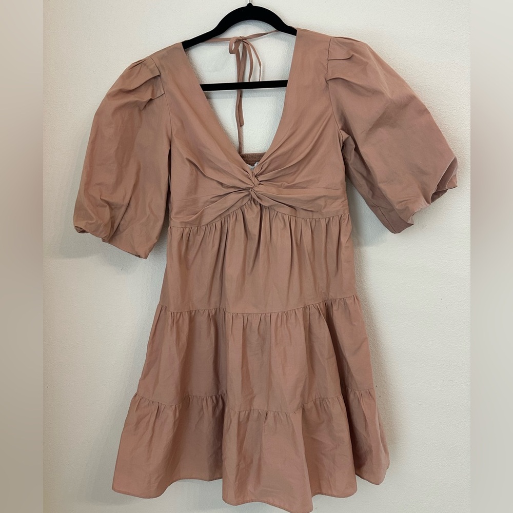 Intermix size 0 Kimberly  cotton puff sleeve mini dress in taupe